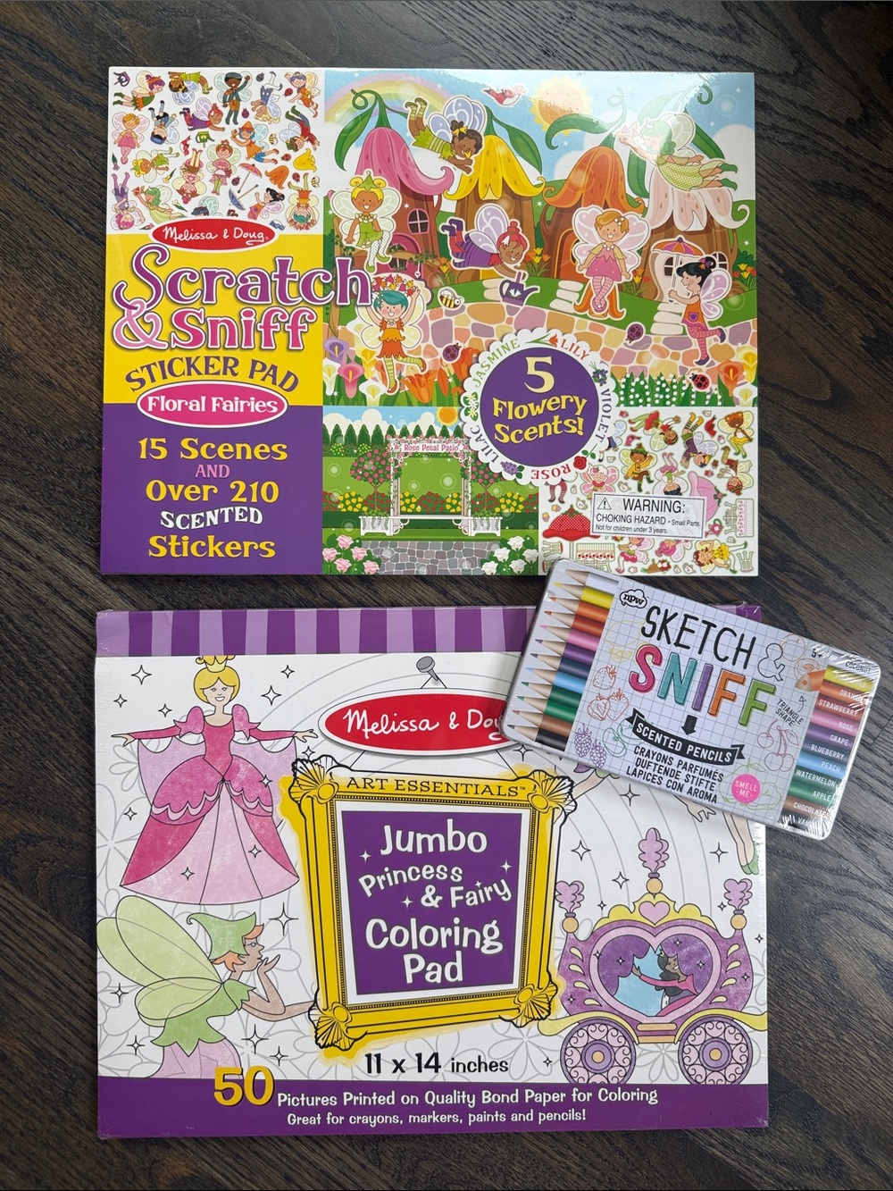 Melissa & Doug Art Bundle: Jumbo Coloring Pad & Scented Colored Pencils +Sticker